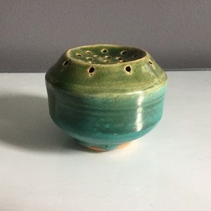 Vintage Pottery Artist Signed Floral Frog Vase